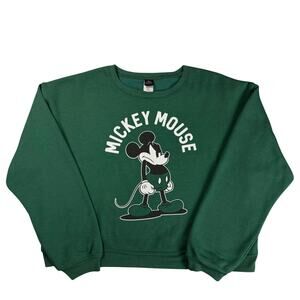 Rare Disney Mad Face Mickey Mouse Sweatshirt Green Women's XL Crewneck